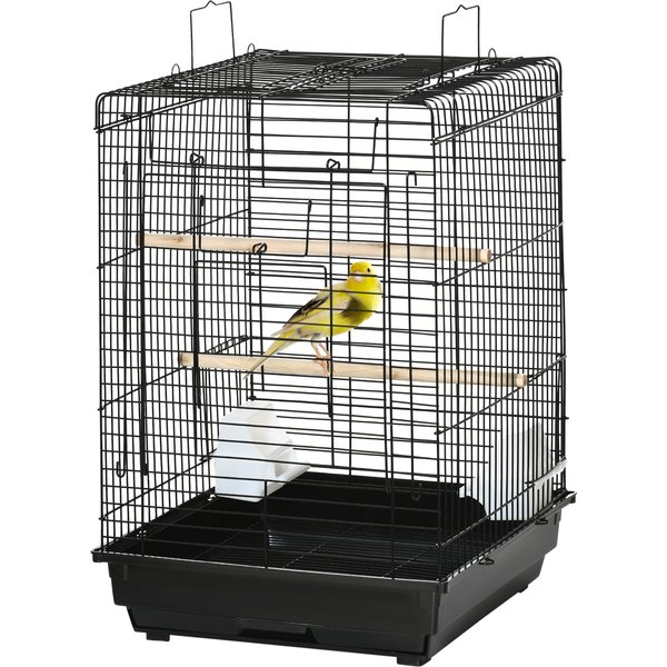 PawHut Vogelkäfig aus Metall mit Futtertränken, Sitzstangen, abnehmbarem Tablett, Griff, Größe 40L x 40B x 59H cm, Schwarz Aosom