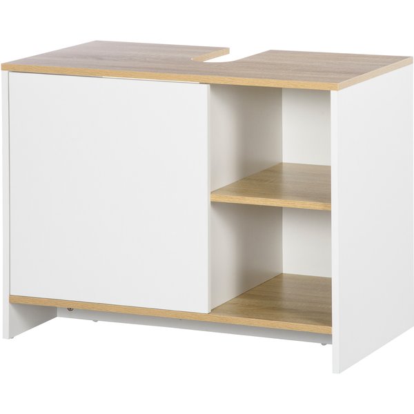 Kleankin Unterschrank mit Schrank und 2 Regalen aus Spanplatte, 77 x 45 x 60 cm, Weiß und Holz Aosom