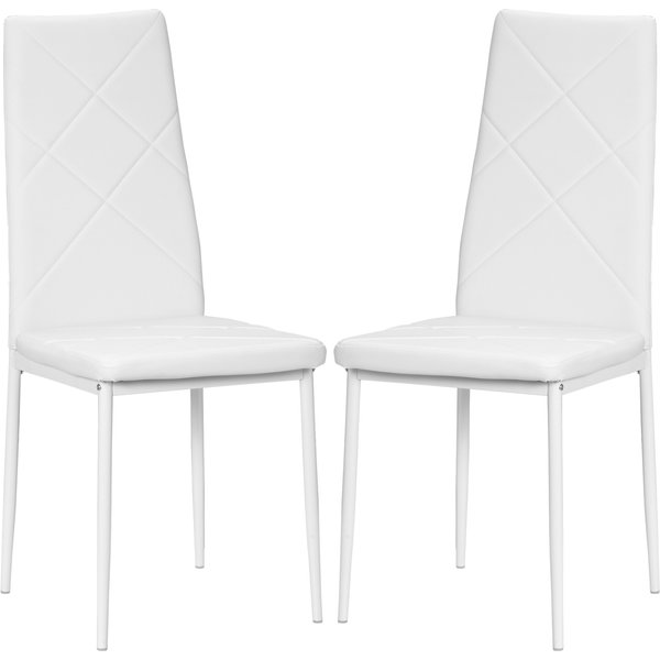 HOMCOM Set 2 Esszimmerstühle mit hoher Rückenlehne, Küchenstühle aus Kunstleder mit Diamantsteppung, rutschfeste Fußkappen und Stahlbeine für Wohnzimmer, 41x50x97 cm, Weiß Aosom
