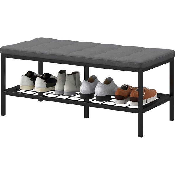 HOMCOM Schuhbank Schuhschrank mit gepolstertem Kissen und Regal, Eingangsbank für Flur, Schlafzimmer, 90 x 41 x 40 cm, grau Aosom