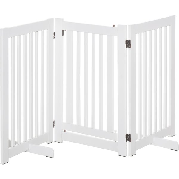 PawHutPet Gates MDF Freestanding Expandable Dog Gate Wood Doorway Pet Barrier Fence w/ Latched Door White | Aosom Ireland