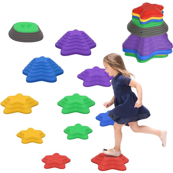 ZONEKIZ Kids Stepping Stones, 11 Pieces Balance River Stones for Obstacle Course, Stackable Non-Slip Starfish Shape, Sensory Play Aosom UK