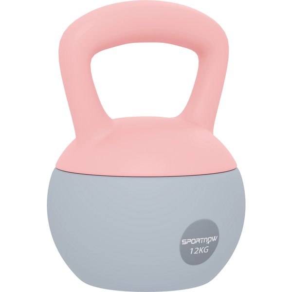 SPORTNOW 12KG Soft Kettlebell, Kettlebell with Non-Slip Handle for Home Gym, Weight Lifting, Strength Training, Pink/Grey
