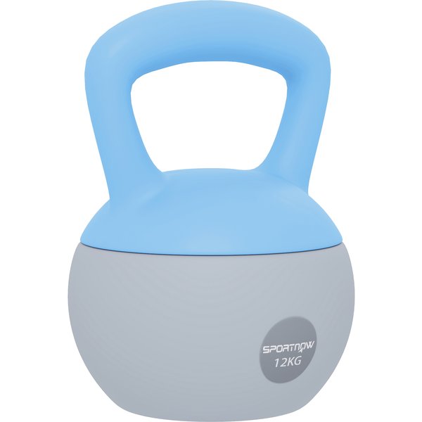 SPORTNOW 12KG Soft Kettlebell, Kettlebell with Non-Slip Handle for Home Gym, Weight Lifting, Strength Training, Light Blue/Grey