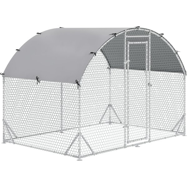 Pawhut Grand Enclos Poulailler 5,32 ㎡ Parc Grillagé Toit Anti-Uv Porte Verouillable 2,8 X 1,9 X 1,97 M Argenté-image