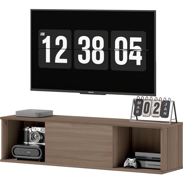 HOMCOM Wandschrank für das Badezimmer Badezimmerschrank zum Aufhängen mit 2 offenen Fächern und Klapptür 120x30x29,5 cm Braun Aosom
