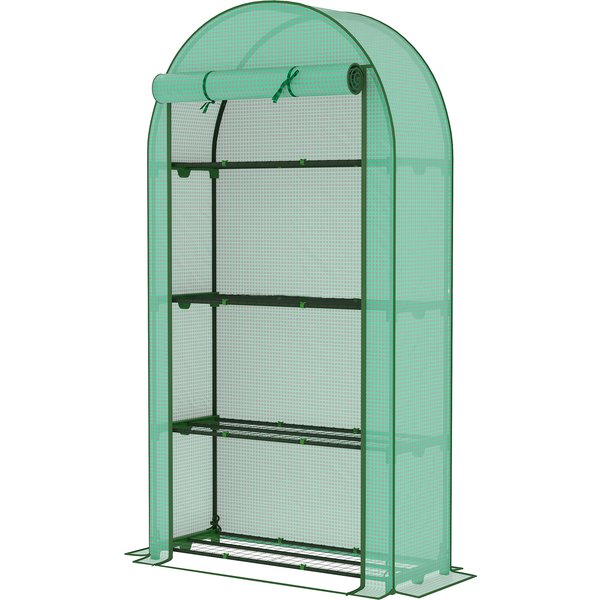 Outsunny Gewächshaus für den Außenbereich Kleines 4-stöckiges Gewächshaus mit 4 Regalen Rolltür PE-Abdeckung und Stahlrahmen für den Anbau von Pflanzen Blumen 105x45x160 cm Grün Aosom