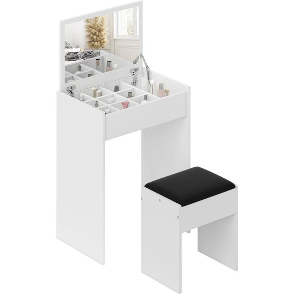 Homcom Coiffeuse Table De Maquillage Avec Tabouret Blanc 60 X 40 X 79 Cm Aosom France-image