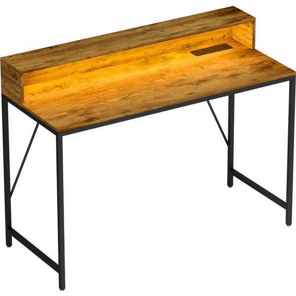 HOMCOM 120cm Computer Desk with LED Lights and Power Outlets, Gaming Desk with Monitor Stand, Computer Table with Remote for Home Office Study, Rustic Brown