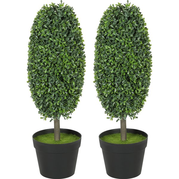 Homcom Lot De 2 Plantes Artificielles, Arbres Artificiels RéSistants Aux Uv Dans Un Pot, En Plastique, Ciment, Vert-image