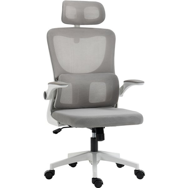 Vinsetto Fauteuil De Bureau Pivotant 360° Avec Appui-TêTe RéGlable Et Support Lombaire - Hauteur D'assise RéGlable Gris-image