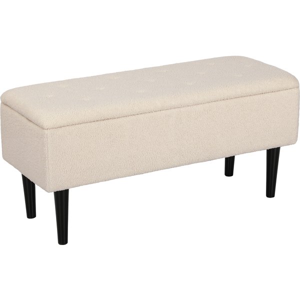 HOMCOM 47L Teddy Fleece Storage Ottoman - Cream