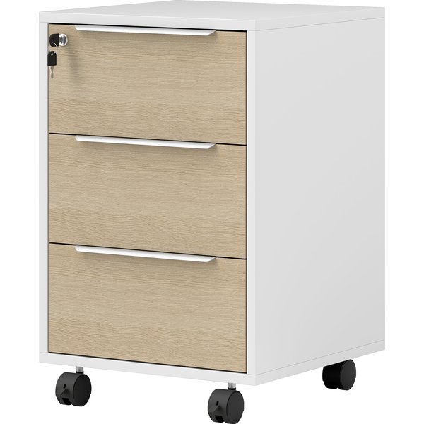 HOMCOM Bürocontainer mit 3 Schubladen und Schloss, Büromöbel auf Rollen für Dokumente und Drucker, kompakter Aufbewahrungscontainer für Büro- oder Schlafzimmerarbeit, 40x40x63,5cm, Eiche Aosom