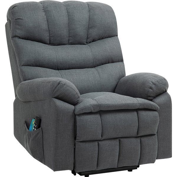 Homcom Fauteuil De Releveurs, Fauteuil Inclinable éLectrique Avec Fonction De Massage, Fauteuil Rembourré Avec Fonction De Relevage, MéTal, Tissu, Gris-image