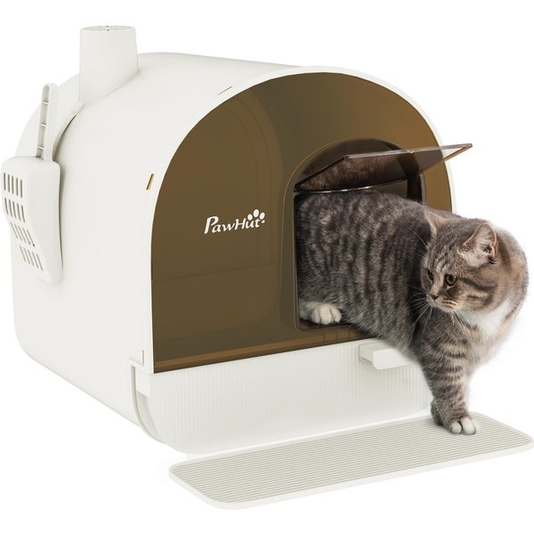 PawHut Katzentoilette mit Haube Toilette für Katzen bis 5 kg, mit Deckel, Katzenstreu Matte, Kunststoff, Weiß, 43x44x47cm Aosom