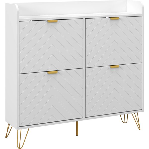 HOMCOM Narrow Shoe Storage Cabinet, Slim Shoe Cupboard with 4 Flip Drawers, Adjustable Shelf, Shoe Rack for 16 Pairs of Shoes Aosom UK