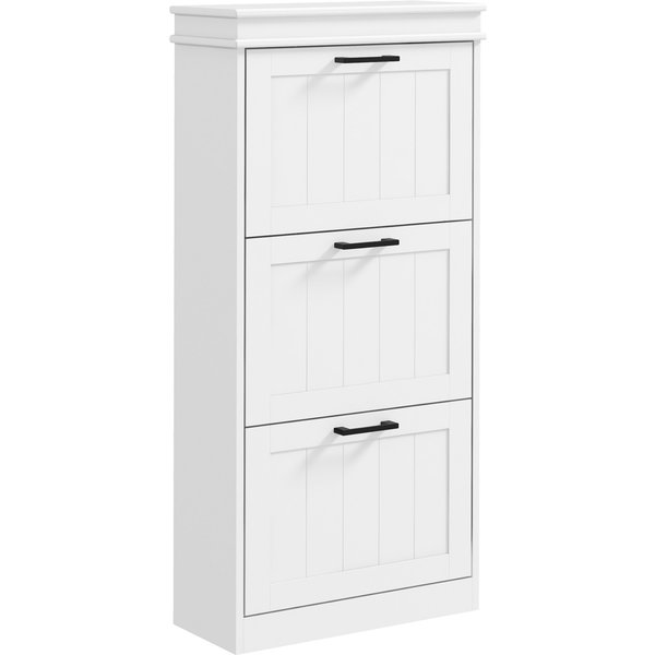 Homcom Meuble à Chaussures, 3 Portes Abattants 15 Paires, éTagèRes RéGlables, Pour EntréE, Couloir, 54 X 24 X 117,5 Cm, Blanc-image