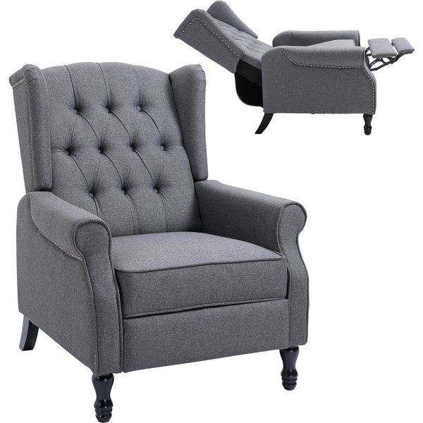 HOMCOM Recliner Armchair for Living Room, Wingback Chair with Button Tufted Back and Footrest, Light Grey Aosom UK