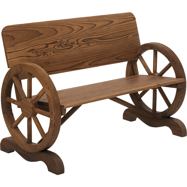 Outsunny Banc De Jardin 2 Places Style Rustique Chic Accoudoirs Roues Charette Bois Sapin Traité 114 X 58 X 80 Cm CarboniséE-image