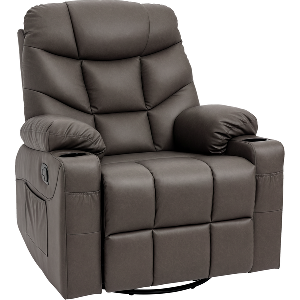 HOMCOM Single Leather Reclining Chair, Manual Recliner Armchair with Faux Leather, Footrest, Cup Holders, 86x93x102cm, Brown Aosom UK