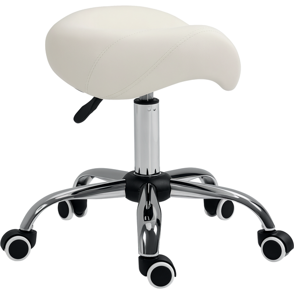 Homcom Tabouret De Massage Tabouret Selle Ergonomique Pivotant 360° Hauteur RéGlable RevêTement Similicuir Base MéTal Chromé 52 X 53 X 61 Cm Beige-image