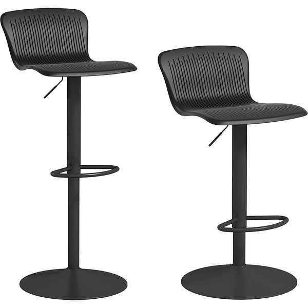 Homcom Lot De 2 Tabourets De Bar, Chaises De Bar RéGlable En Hauteur, Dossier Et Repose-Pieds, 38,5X40X76,5-97,5Cm, Noir-image