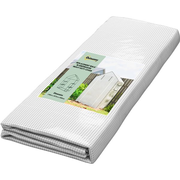 Outsunny Greenhouse Cover Replacement Walk-in PE Hot House Cover with Roll-up Door and Windows, 140 x 73 x 190cm, White Aosom UK