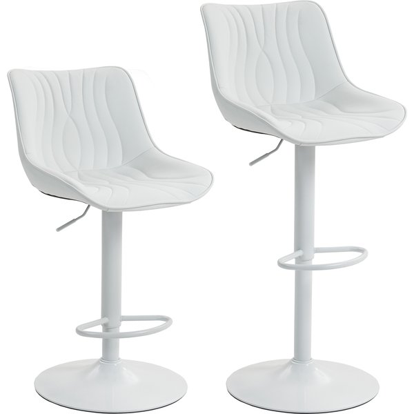 Homcom Lot De 2 Tabourets De Bar, Chaises De Bar Structure En Acier Hauteur RéGlable 92-110 Cm, Dossier Repose-Pieds Blanc-image