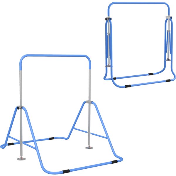 HOMCOM Kids Gymnastic Bar, with Adjustable Height, Foldable Horizontal Bars - Blue