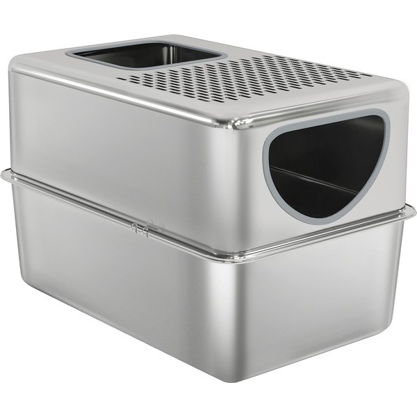 Pawhut LitièRe En Acier Inoxydable Xl Pour Chats Bac à LitièRe Avec Pelle Ouvertures Doubles Facile à Nettoyer Argent-image