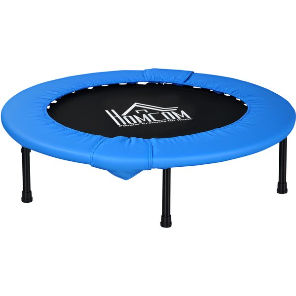 Soozier Φ100cm Foldable Mini Fitness Trampoline Home Gym Yoga Exercise Rebounder Indoor Outdoor Jumper w/ Safety Pad, Blue and Black