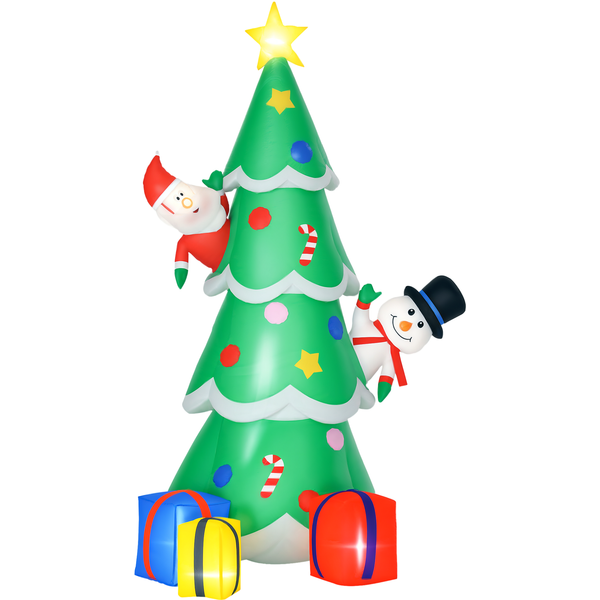 HOMCOM 2.1m Tall Christmas Inflatable Tree, LED Lighted with Santa Claus, Snowman and Gift Box for Home Indoor Outdoor Garden Lawn Decoration Party Prop | Aosom Ireland