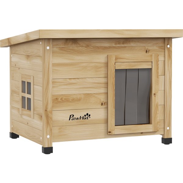 Pawhut Maison Pour Chats Niche D'extéRieur En Bois SuréLevéE Avec Toit Asphalte, FenêTre, 57 X 45 X 43 Cm Jaune-image
