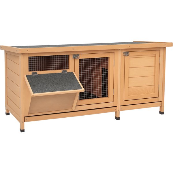 PawHut Clapier Sur Pied Cage à Lapin Avec Toit Bitumé Ouvrant 2 Portes Verrouillables 2 Tiroirs Dim. 112L X 50L X 54H Cm Bois Naturel Et Noir-image