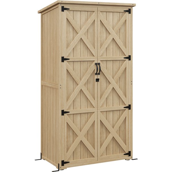 Outsunny Armoire De Jardin Abri Remise Pour Outils 90L X 54.5P X 161/168,5H Cm 2 éTagèRes Toit Bitumé éTanche Bois Pin Autoclave-image
