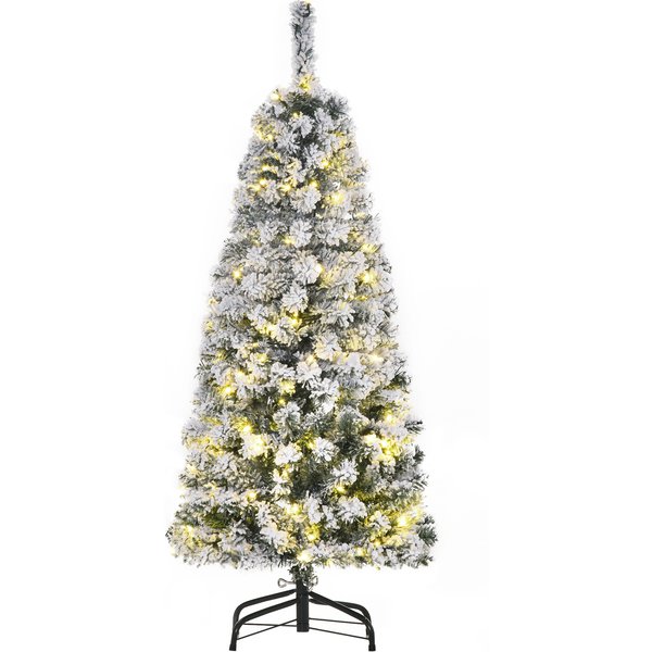 HOMCOM 4 Feet Prelit Artificial Snow Flocked Christmas Tree with Warm White LED Light, Holiday Home Xmas Decoration, Green White | Aosom Ireland