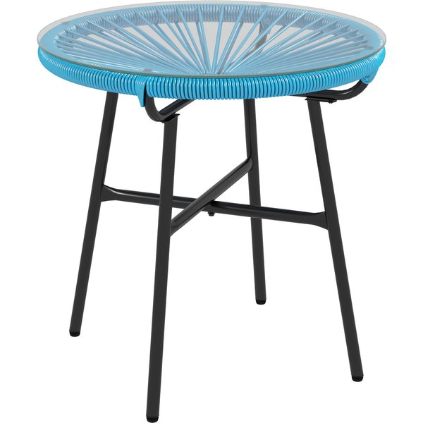 Outsunny Table Basse Ronde De Jardin En RéSine Aspect Rotin MéTal Et Plateau Verre Trempé Ø 50 X 50H Cm-image