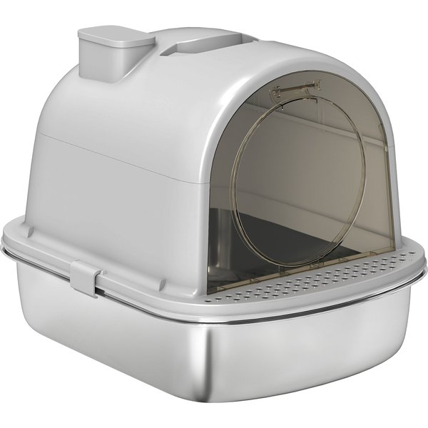 Pawhut LitièRe Pour Chats En Acier Inoxydable Avec Couvercle Sac DéSodorisant Pelle Facile à Nettoyer 52,4X41,3X39,9 Cm Gris-image