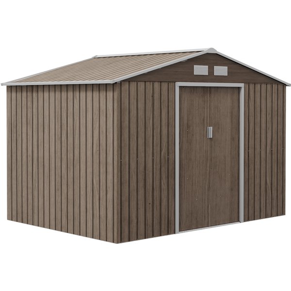 Outsunny Abri De Jardin 5,4 M² 2,77 X 1,95 X 1,92 M Fondation Incluse Porte Coulissante Ventilations TôLe Acier, Marron Clair-image