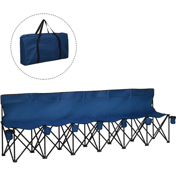 Outsunny 6 Seater Folding Sports Bench Outdoor Picnic Camping Portable Spectator Chair Steel Frame w/Cup Holder & Carry Bag - Blue|Aosom Ireland