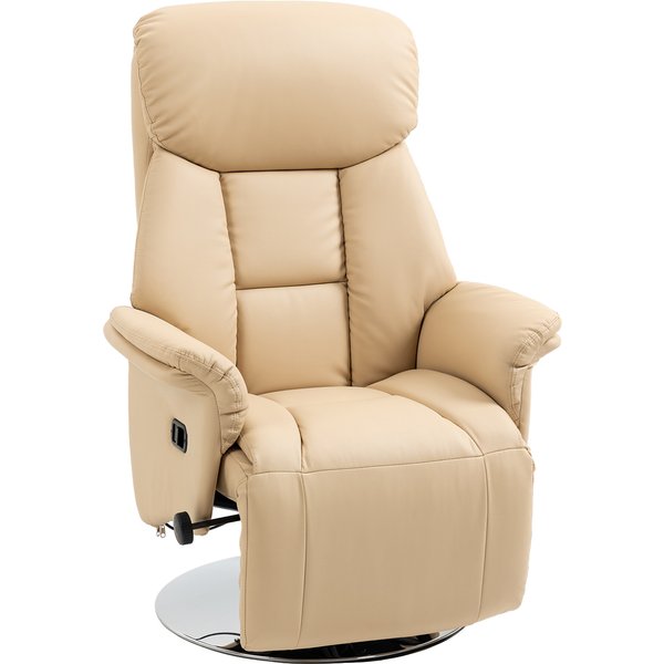 Homcom Fauteuil Inclinable Pivotant Repose-Pied RéGlable Accoudoirs PièTement Acier Chromé RevêTement SynthéTique Pu CrèMe-image