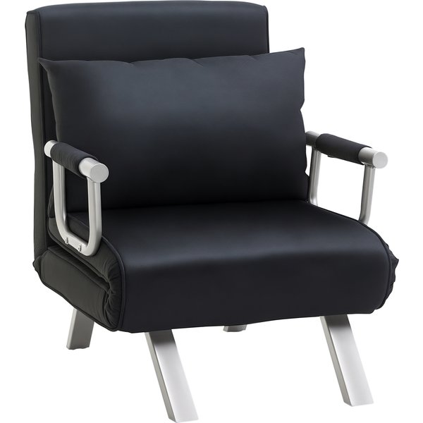 Homcom Fauteuil Chauffeuse Canapé-Lit Convertible 1 Place DéHoussable Grand Confort Coussin Pieds Accoudoirs MéTal SuèDe Noir-image