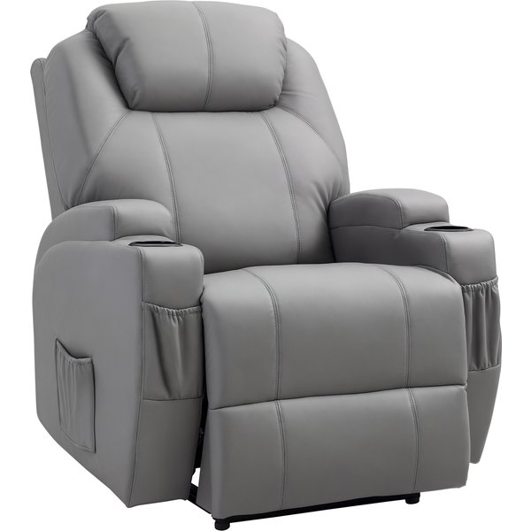 Homcom Fauteuil Relax Et Massant ÉLectrique Luxe - Inclinaison Dossier, Repose-Pied, RevêTement SynthéTique, Gris Aosom France-image
