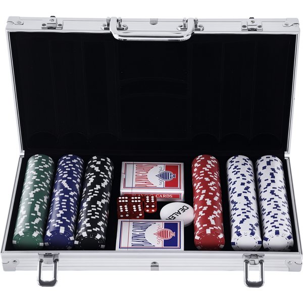 Homcom Mallette Pro De Poker Coffret Pro Poker 38L X 21L X 6,5H Cm 300 Jetons 2 Jeux De Carte Aluminium Aosom France-image