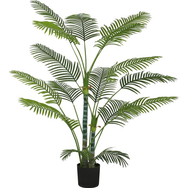 Homcom Palmier Artificiel Avec 16 Feuilles En Plastique, Plante Artificielle RéSistante Aux Uv Avec Pot En Plastique, Pour IntéRieur Et ExtéRieur, Vert-image