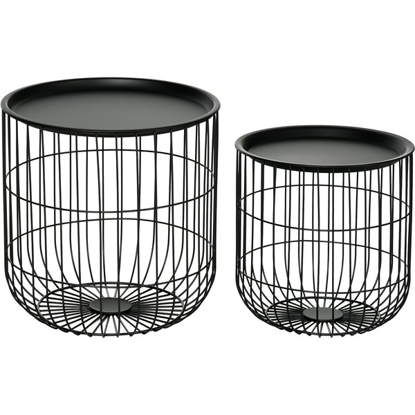 Homcom Ensemble De 2 Tables D'appoint En Design Scandinave, Avec Rangement, Empilables, Noir-image
