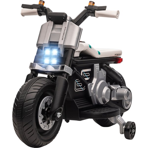 Homcom Moto ÉLectrique Pour Enfants 3-5 Ans En Pp Et MéTal Avec Roulettes, Klaxon Et Musique, 86X44X58 Cm, Blanc Et Noir-image
