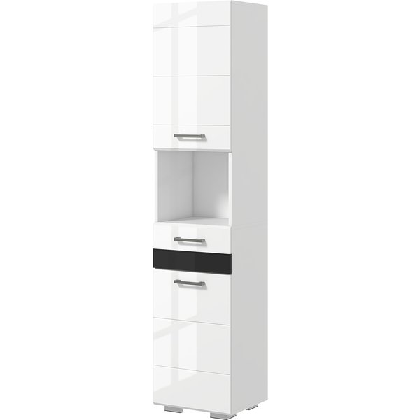 Kleankin Colonne Salle De Bain En Mdf Avec ÉTagèRe Ouverte, Tiroir Et Armoire FerméE, 37X32.5X170 Cm, Blanc-image