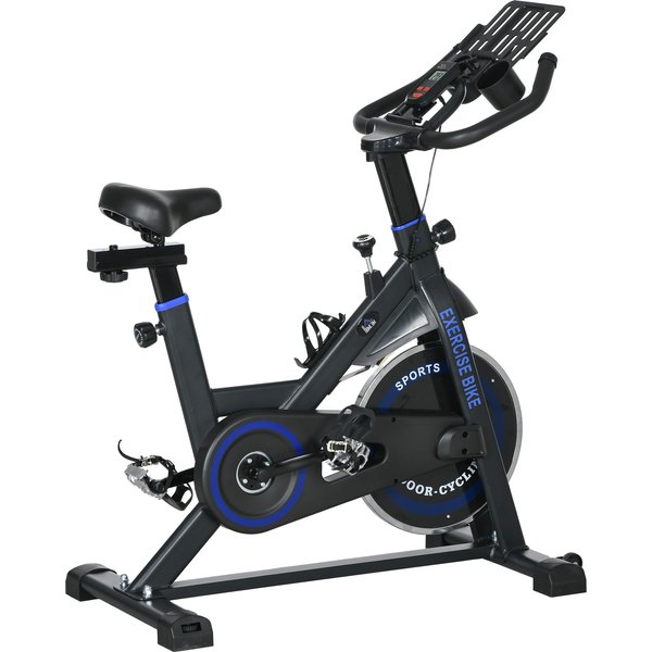 Homcom VéLo D'appartement Avec RéSistance RéGlable Volant D'inertie 8 Kg ÉCran Lcd Guidon Et Selle Ajustables Bleu-image