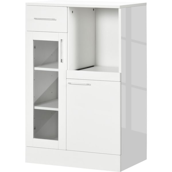 Homcom Buffet Moderne Avec Armoires Et Tiroir En Bois Et Verre, 60X40X95Cm, Blanc-image